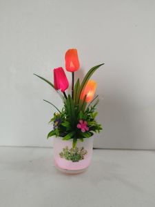 Đèn Ngủ Hoa Tulip (3 bông)_Chậu hoa giả để bàn