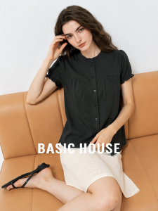 Basic House | Lace Round Neck Puff Sleeves Loose Shirt