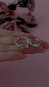 Starry Night Glow Sterling Silver 925 Couple Ring with Unique Design for Men and Women Light Luxury Zircon Ring Star Pair Ring