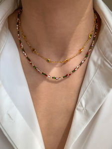 Dopamine Colored Stone Bead Necklace Womens Autumn Winter Accessory Double Layered Luxury Minimalist New 2025 Chain