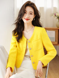Yellow Suit Style Short Jacket for Women Elegant Ladylike ShangFeng Spring Autumn New Arrival Small Size Business Top