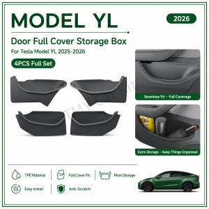 Model YL Door Full Cover Storage Box for Tesla Model YL 2025-2026 4PCS Full Set TPE Material Full Cover Fit Easy Install Anti-Scratch Seamless Fit Full Coverage Extra Storage Keep Things Organized