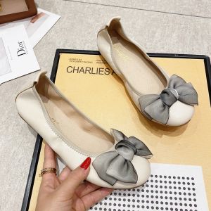 Flat Bottom Womens Ballet Flats Spring 2024 New Style Large Size 43 Soft Bottom Versatile Egg Roll Shoes for Daily Wear