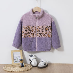 2025 Girls Winter Fleece Jacket Leopard Print Long Sleeve Zipper Closure Thick Warm Top Casual Versatile Kids Outerwear