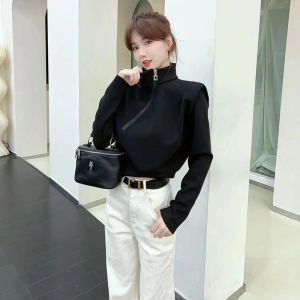 Kaka เสื้อสเวตเตอร์ผ้าฝ้ายอวกาศคอตั้งออกแบบพิเศษแนวสตรีทสไตล์อเมริกันของแท้จากเว็บไซต์ทางการของผู้หญิงเสื้อซิปเฉียงสำหรับผู้หญิง