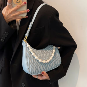 Fashionable Pearl Embroidery Thread Underarm Womens Bag 2025 New Spring Summer Chain Crossbody Bag Soft PU Leather