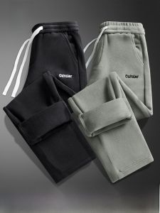 ROMON | Lormen Mens Fleece Lined Wide Leg Sweatpants Thick Drapey Autumn Winter Casual Long Trousers Youth Trendy Polyester Spandex