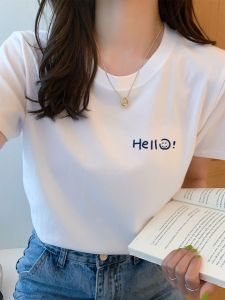 White Pure Cotton Short Sleeve T-Shirt Womens Fashionable Stylish Summer Top Korean Style Loose Fit Daily Wear