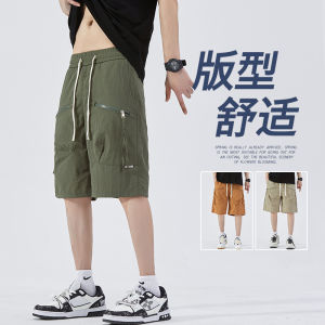 Lightweight Breathable Quick Dry Mens Shorts Straight Leg Loose Weave Pocket Decorated Casual Workwear Five-Quarter Pants