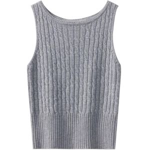 SOLWEIGE | Áo len dệt kim không tay mỏng mùa hè thiết kế đơn giản che bắp chân cho nữ Áo vest ngắn thẳng bằng polyester