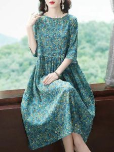 NUANKONG | Floral Plus Size Loose Slimming Dress for Middle-aged and Elderly