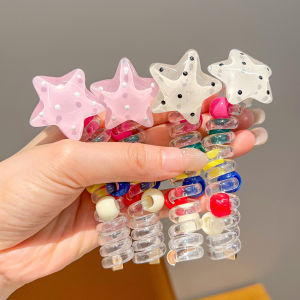 Childrens Telephone Cord Hair Ties Heart Shaped Candy Colored Beads Cute Little Girl Hair Bands Non Damaging Hair Accessories