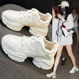 Womens Thick Bottom Sneakers Casual Sports Dad Shoes Breathable Leather High Heel Spring Summer Autumn Fashion Trend