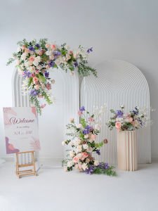 Rustic Style Arch Decorative Artificial Flowers Art Wedding KT Board Background Arrangement Fake Flowers Window Wall Hanging Flowers