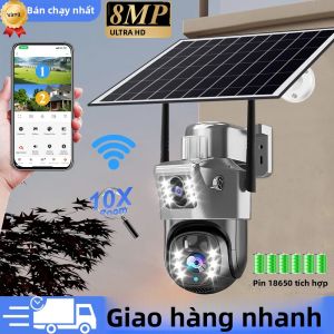 Camera Giám Sát Video Năng Lượng Mặt Trời WiFi V380 8MP Ngoài Trời Chống Nước Với Cảm Biến PIR Pin Tích Hợp Và Chế Độ Chờ Lâu Dài