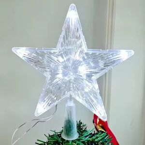 Christmas Glowing Tree Topper Five-pointed Star Transparent LED Shining Lamp Xmas Colorful TopStar Ornaments Navidad Decora