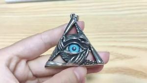 Retro Unique Evil Eye Pendant for Men Punk Hip Hop Stainless Steel Triangle Necklace Personality Fashion Jewelry Gift Wholesale