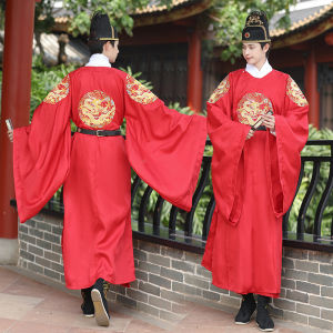 In Stock Han Chinese Clothing for Men Dragon Robe Wedding Clothes Ming Red round-Neck Robe Emperor Situan Dragon Heavy Embroidery Chinese Style Chinese Ancient Style