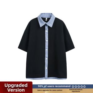 LIUBU | Two-tone Illusion Short Sleeve Plaid Shirt