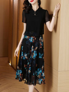 DAIXIANGFEIZI | Đầm Mẹ Chiffon Phong Cách Cheongsam Thẩm Mỹ Mới Cho Mùa Hè Tay Ngắn
