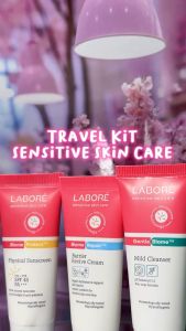Labore On The Go Minis | Paket Perawatan Kulit Sensitif (Revive Cream, Cleanser, Sunscreen) dalam Kemasan Pouch