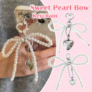 Ellebreen Sweet Pearl Bow Pendant Heart Keychain Phone/Bag Pendant Accessories Y2K Style 1Pc