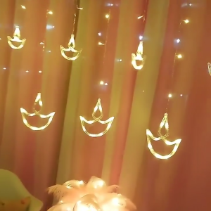 🪔5M Led Diya Diwali Deepavali Decoration Lights 8Modes Curtain Lights Fairy String Lights For Diwali Deepavali Decor