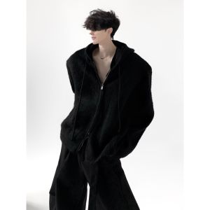 Áo Len Cardigan Dệt Kim Có Mũ Trùm Đầu Màu Xám Cho Nam Áo Khoác Ngoài Thường Ngày Mùa Đông Thoải Mái Rộng Rãi Thời Trang