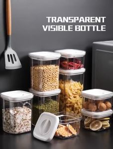 Airtight Plastic Food Jar Containers Storage Twist Lock Canister for Dry Food Flour Oatmeal Cup Sugar Condiments Twist Lock Leak-Proof Pantry Use
