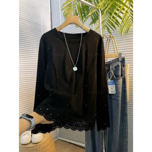 Casual Pure Cotton Long Sleeve Womens T-shirt Stylish Outerwear Top Breathable Comfortable round Neck Pullover for Commuting