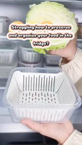 Kitchenware Container with Drainer For Food Storage Organizing Fresh Keeping Bin For Fruits Vegetables Organize Kitchen