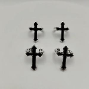 Vintage Gothic Cross Open Ring Black Punk Adjustable Harajuku Style Jewelry for Men Women Party
