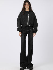 Black High Waist Straight Leg Wide Leg Jeans Womens Spring Autumn Small Size Loose Slimming Long Pants Retro Micro Flared