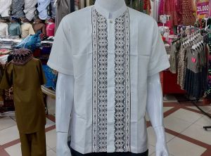 koko pendek putih beweh /koko pende pria bahan katu poplin motif random