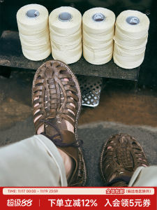 Play · Runner Roman Sandals American Suede Cowhide Handmade Vintage Weave Washed Distressed