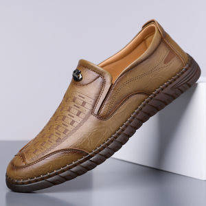 Handmade Casual Shoes for Men Breathable Large Size Fashionable Mens Shoes round Toe TPR Outsole Ultrafine Fiber Leather