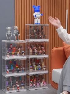 Vision Sound Control Lighting Toy Storage Box Pop Mart Storage Rack Transparent Dust-proof Doll Model Display Box Magnetic Absorption Cabinet