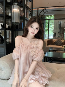 GUZILIAN | French Pure Desire High-End Sense 3D Flower All-Match Shoulder Bared Shirt Elegant Sweet Lace Edge Loose Top Women