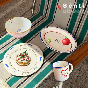 Colorful Print Ceramic Dish Set Cute Animal Series round Dessert Plate Bowl Cup Dining Utensils Combo ChiefDoggy Dondon Chef