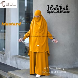 ULFASHION Gamis Syari Wanita Habibah Syari Gamis Cadar Gamis Set Khimar Free Cadar Bahan Wolfish Luxury