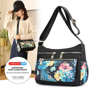 Lightweight Crossbody Fabric Bag Oxford Cloth Printed Shoulder Bag Nylon Layered Single Strap Bag for Women Casual Style