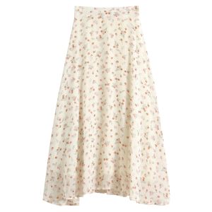 Váy midi MUTU chữ A ren in hoa cạp cao phong cách công sở thường ngày