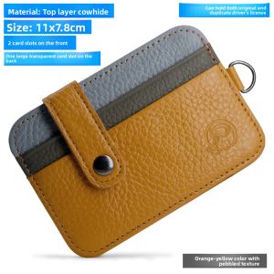 Top Layer Cowhide Leather Driver License Bag Womens Work ID Card Holder Passport Wallet Sweet Lady Style Compact Size