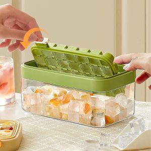 Rotating Ice Cube Tray with Lid and Bin,28 Pcs Mini Ice Cube Trays with Scoop, Ice Maker for Small Freezer Kitchen Gadgets and Apartment Essentials Easy-Release
