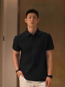 เสื้อโปโลคอปกสีดำแขนสั้นสำหรับผู้ชาย ทรงหลวม สไตล์อเมริกัน ทรงหลวม สไตล์อังกฤษ ทรงปกติ เสื้อยืดแขนครึ่งยาว