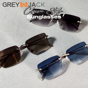 Grey Jack Kacamata Hitam Sunglasses Anti UV Protection Model Kotak Rimless Style Elegant Trendy 31739