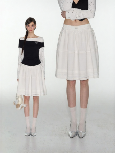 NAPSNAPS | Chân Váy Xòe Đa Lớp Mid-Length Có Panel Ren
