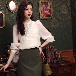 AMMIN 2025 Spring and Autumn new New Chinese exquisite Embroidery flowers vintage disc buckle stand collar long sleeve shirt Womans Chinese style asymmetrical patchwork commuting elegant blouse