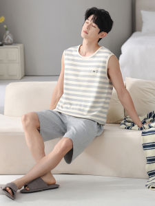 miiow | Cool Feeling Cotton Sleepwear Short Sleeve Home Clothes Set For Men Summer New Style MiiOW Brand Breathable Lightweight Mens Pajamas