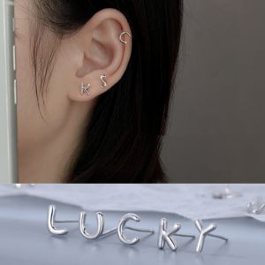 Fashion Silver Color 26 English Letter Earrings for Women Men Simple Alphabet Name Ear Piercing Couple Earstuds Jewelry Gift